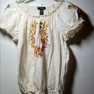 Style & Co Women's Cotton Embroidered Peasant Top PP